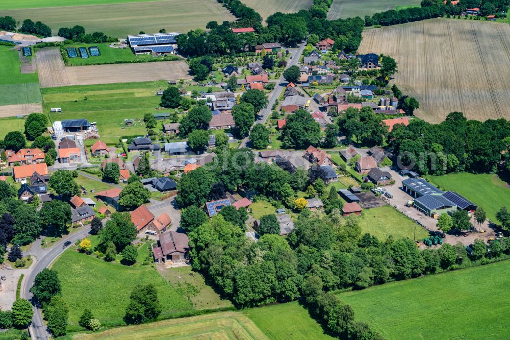 Aerial image Ahlerstedt - Town View of the streets and houses of the residential areas in Ahlerstedt in the state Lower Saxony, Germany