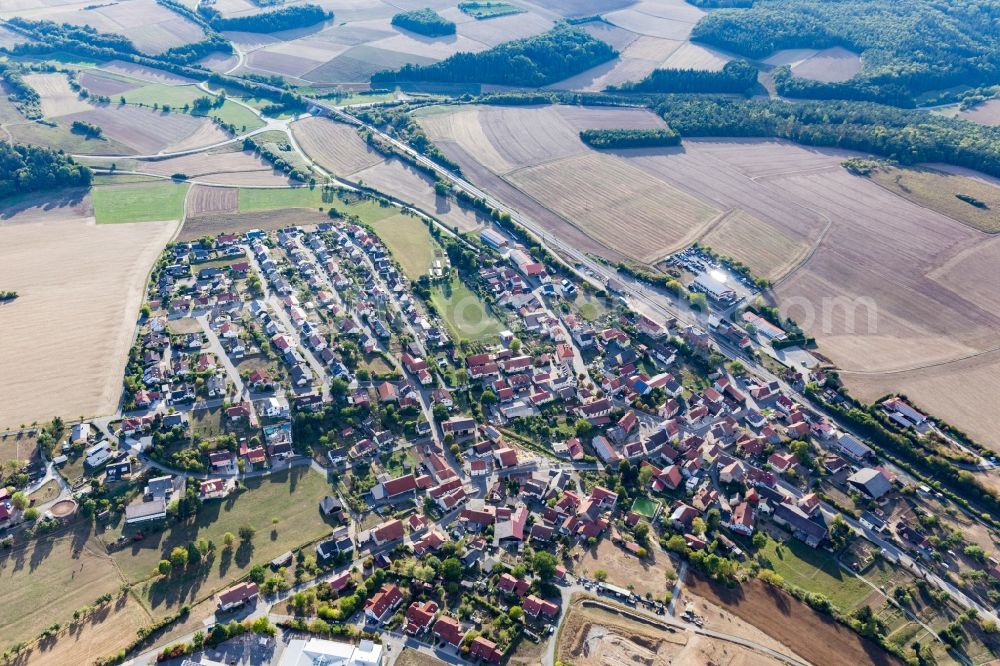 Aerial image Ahorn - Town View of the streets and houses of the residential areas in Ahorn in the state Baden-Wurttemberg, Germany