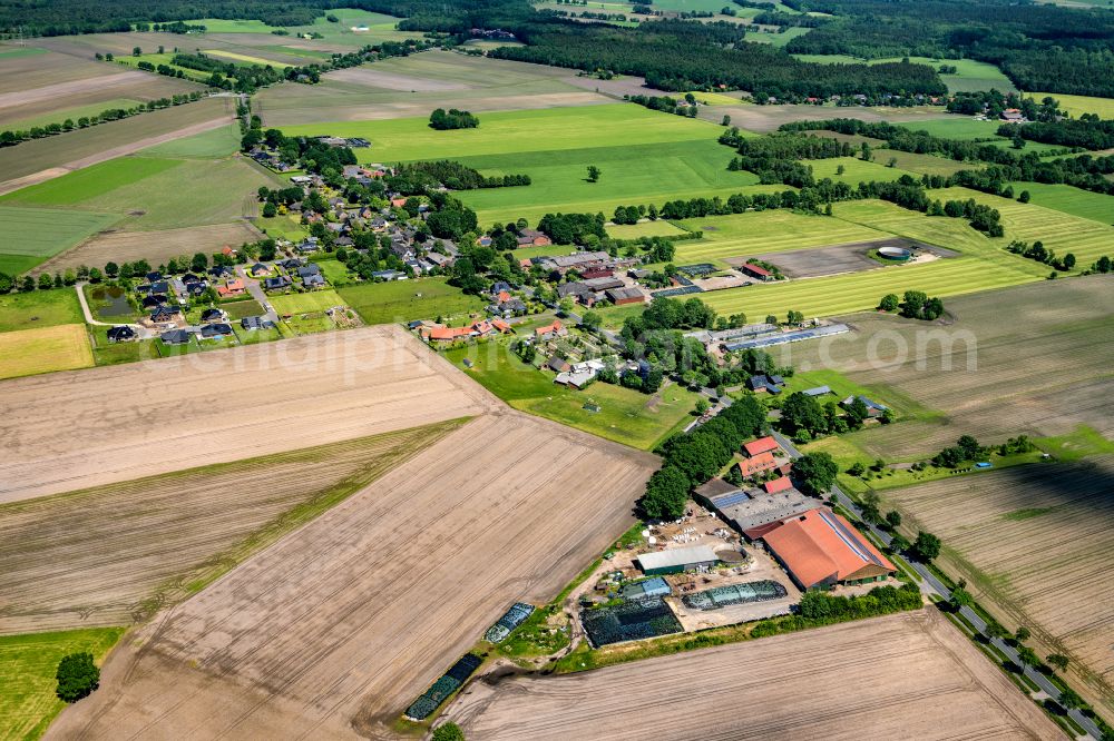 Ahlerstedt from above - Town View of the streets and houses of the residential areas in Ahrensmoor West in the state Lower Saxony, Germany