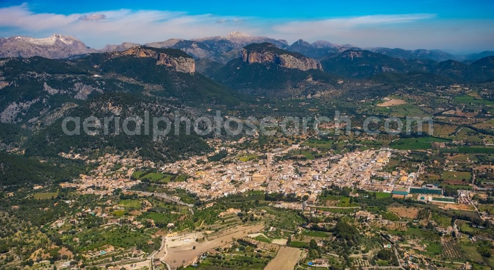 Aerial photograph Alaro - Town View of the streets and houses of the residential areas in AlarA? in Balearic island of Mallorca, Spain