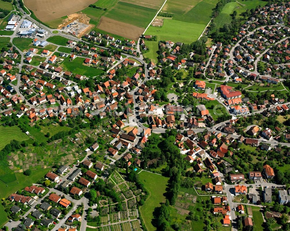 Allmersbach im Tal from the bird's eye view: Town View of the streets and houses of the residential areas in Allmersbach im Tal in the state Baden-Wuerttemberg, Germany