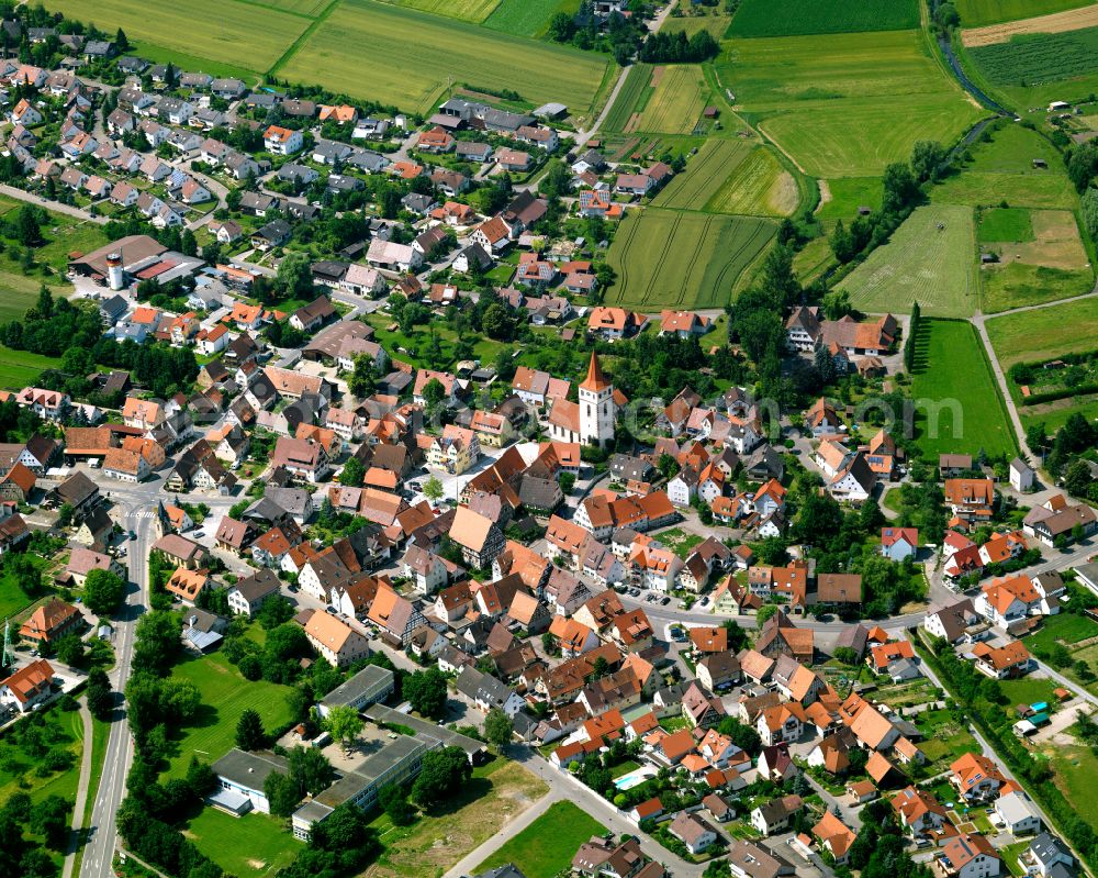 Altingen from above - Town View of the streets and houses of the residential areas in Altingen in the state Baden-Wuerttemberg, Germany