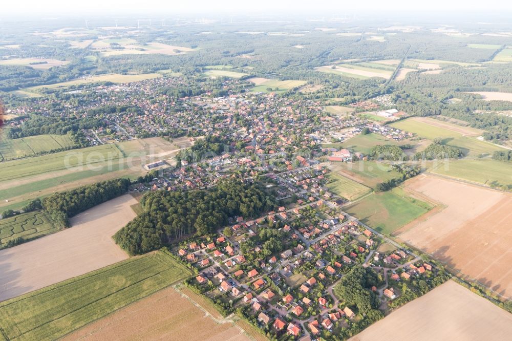 Amelinghausen from above - Town View of the streets and houses of the residential areas in Amelinghausen in the state Lower Saxony, Germany