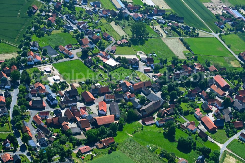 Amelsen from above - Town View of the streets and houses of the residential areas in Amelsen in the state Lower Saxony, Germany