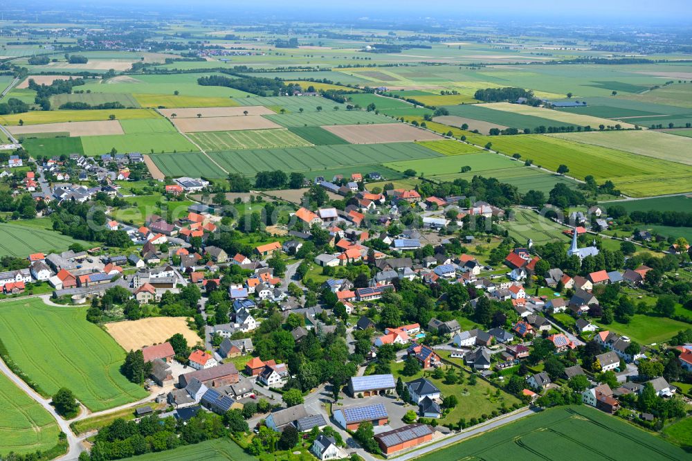 Anröchte from above - Town View of the streets and houses of the residential areas in Anröchte in the state North Rhine-Westphalia, Germany