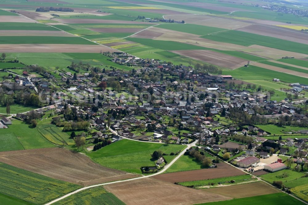 Aerial photograph Ansauvillers - Town View of the streets and houses of the residential areas in Ansauvillers in Nord-Pas-de-Calais Picardy, France