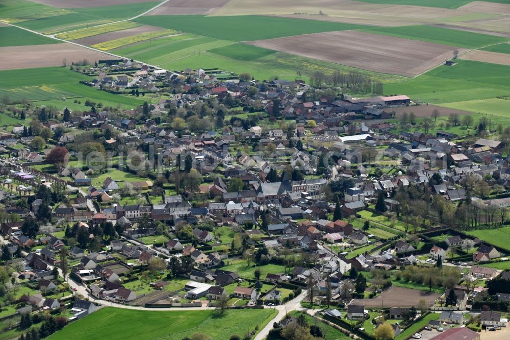 Ansauvillers from above - Town View of the streets and houses of the residential areas in Ansauvillers in Nord-Pas-de-Calais Picardy, France