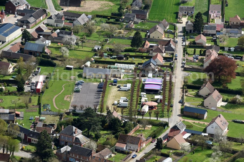 Ansauvillers from above - Town View of the streets and houses of the residential areas in Ansauvillers in Nord-Pas-de-Calais Picardy, France