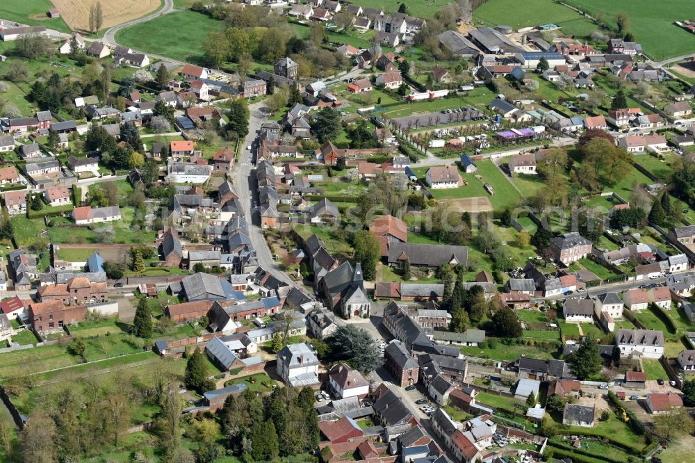 Ansauvillers from the bird's eye view: Town View of the streets and houses of the residential areas in Ansauvillers in Nord-Pas-de-Calais Picardy, France