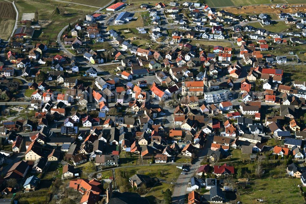 Aerial image Assamstadt - Town View of the streets and houses of the residential areas in Assamstadt in the state Baden-Wuerttemberg, Germany