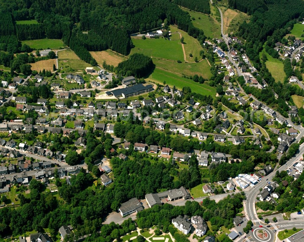 Bad Berleburg from above - Town View of the streets and houses of the residential areas in Bad Berleburg at Siegerland in the state North Rhine-Westphalia, Germany