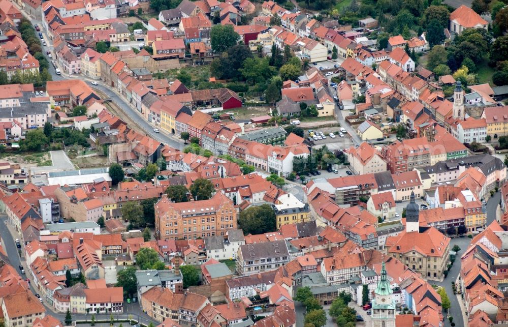 Aerial image Bad Langensalza - Town View of the streets and houses of the residential areas in Bad Langensalza in the state Thuringia