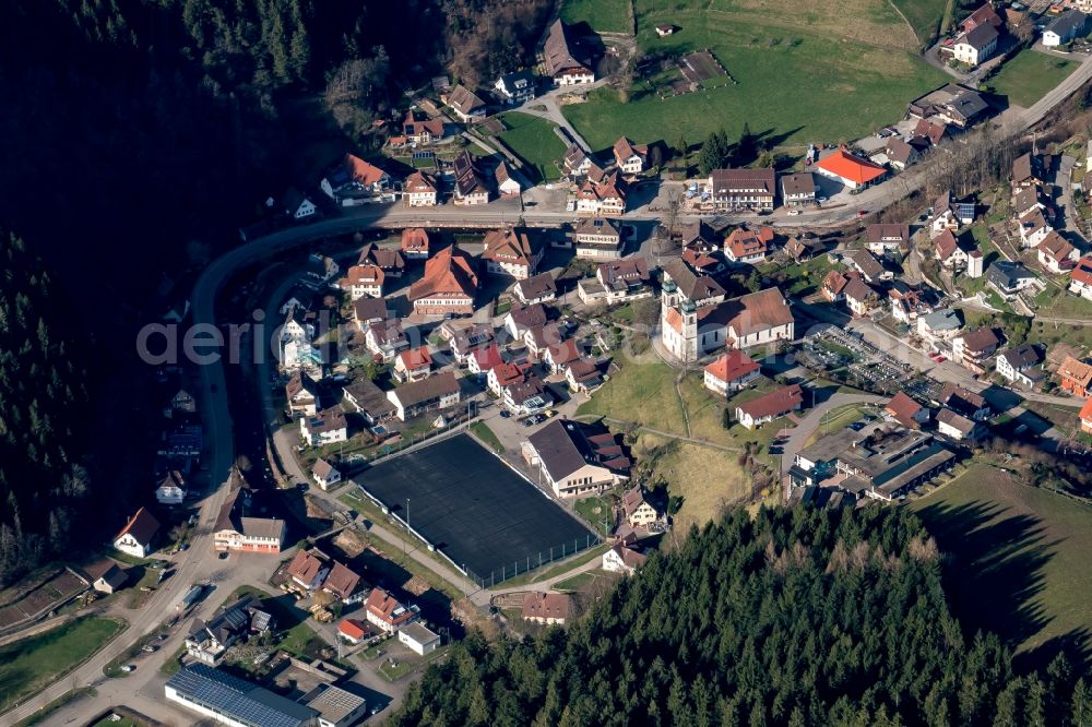 Bad Rippoldsau-Schapbach from above - Town View of the streets and houses of the residential areas in Bad Rippoldsau-Schapbach in the state Baden-Wuerttemberg, Germany