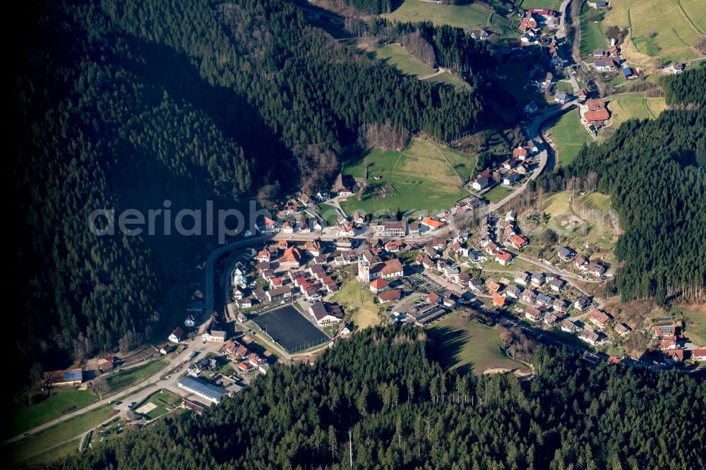 Bad Rippoldsau-Schapbach from the bird's eye view: Town View of the streets and houses of the residential areas in Bad Rippoldsau-Schapbach in the state Baden-Wuerttemberg, Germany