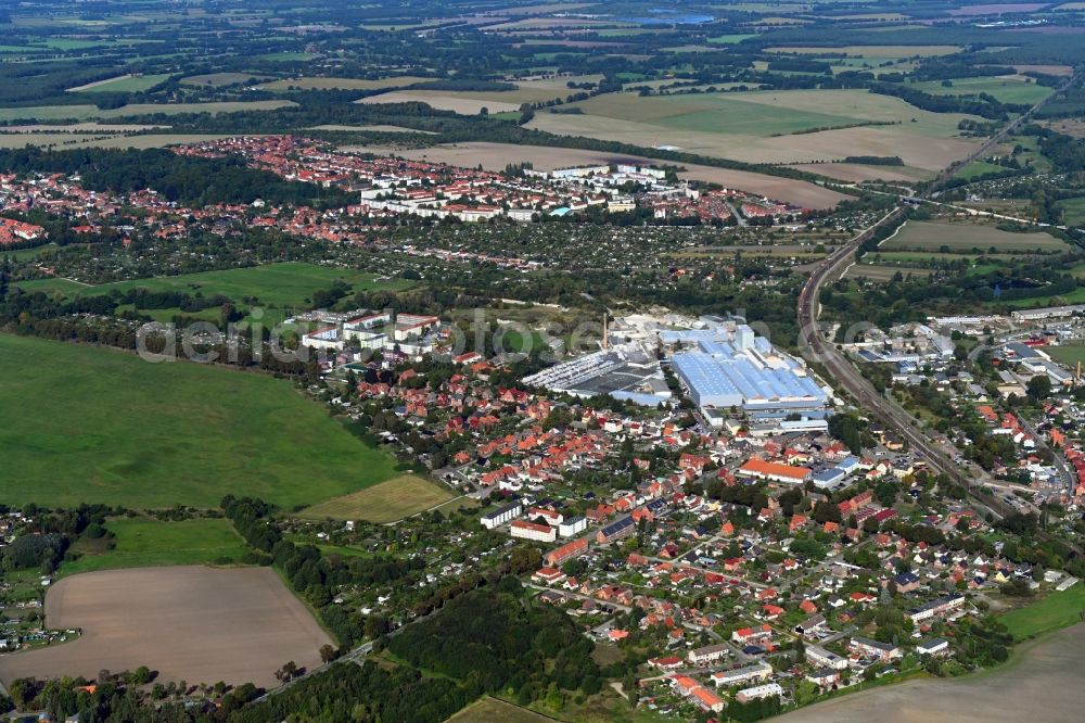 Bahlen from above - Town View of the streets and houses of the residential areas in Bahlen in the state Mecklenburg - Western Pomerania, Germany