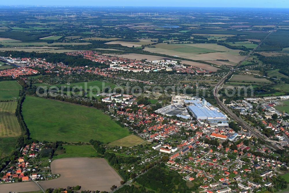 Bahlen from the bird's eye view: Town View of the streets and houses of the residential areas in Bahlen in the state Mecklenburg - Western Pomerania, Germany