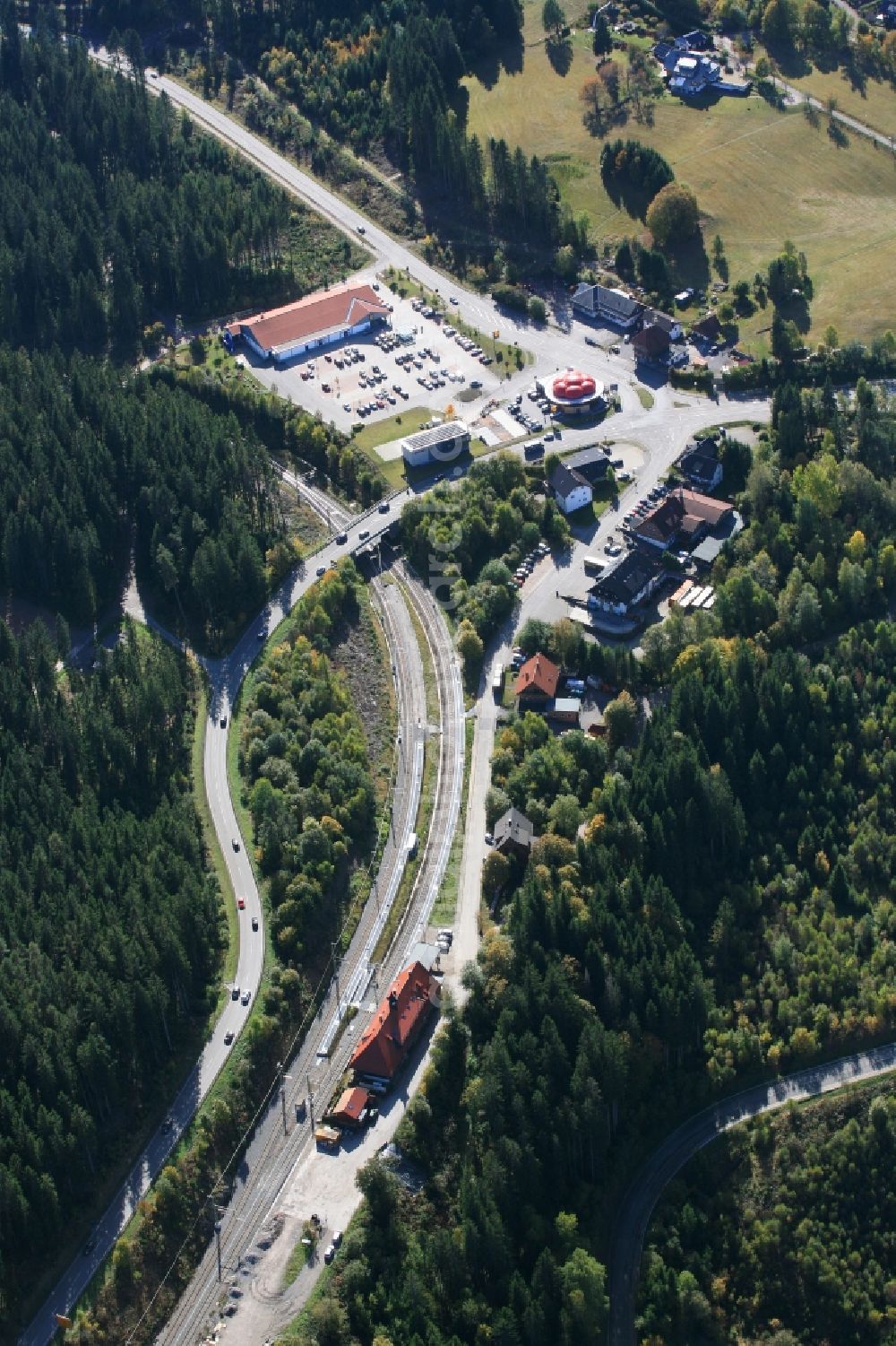 Aerial image Feldberg (Schwarzwald) - View of the residential areas and railway Station in the district Baerental in Feldberg ( Black Forest ) in the state Baden-Wuerttemberg