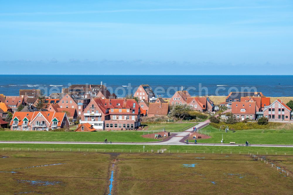 Baltrum from the bird's eye view: Town View of the streets and houses of the residential areas in Baltrum in the state Lower Saxony, Germany