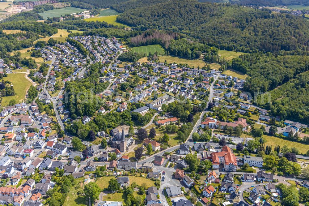 Aerial image Balve - Town View of the streets and houses of the residential areas in Balve in the state North Rhine-Westphalia, Germany