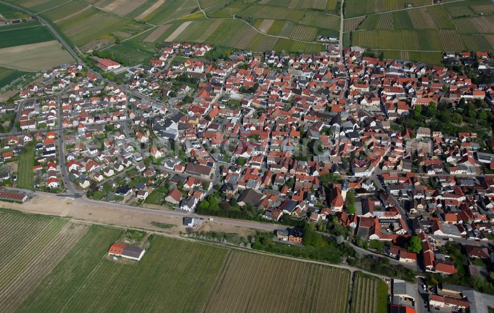 Bechtheim from the bird's eye view: Townscape of Bechtheim is a municipality in the district Alzey-Worms in Rhineland-Palatinate