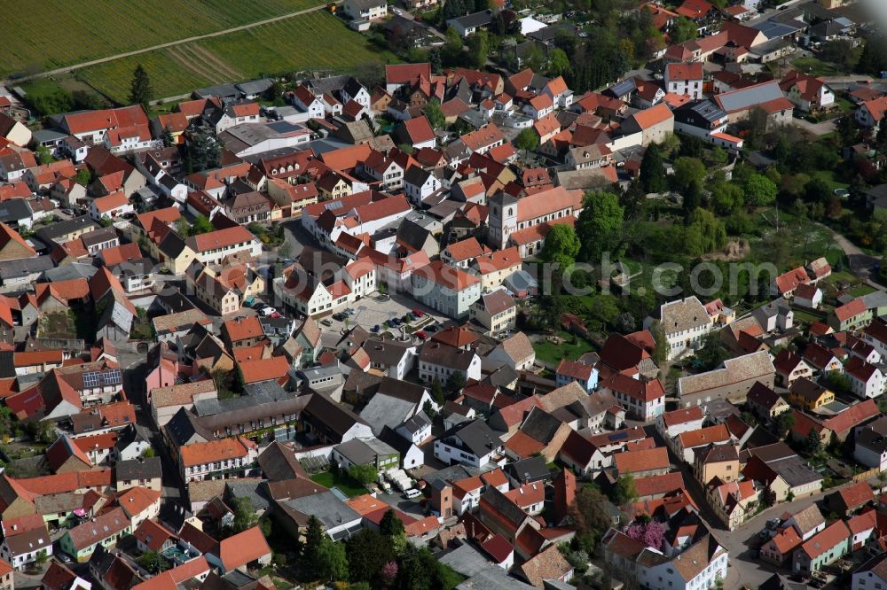 Bechtheim from above - Townscape of Bechtheim is a municipality in the district Alzey-Worms in Rhineland-Palatinate