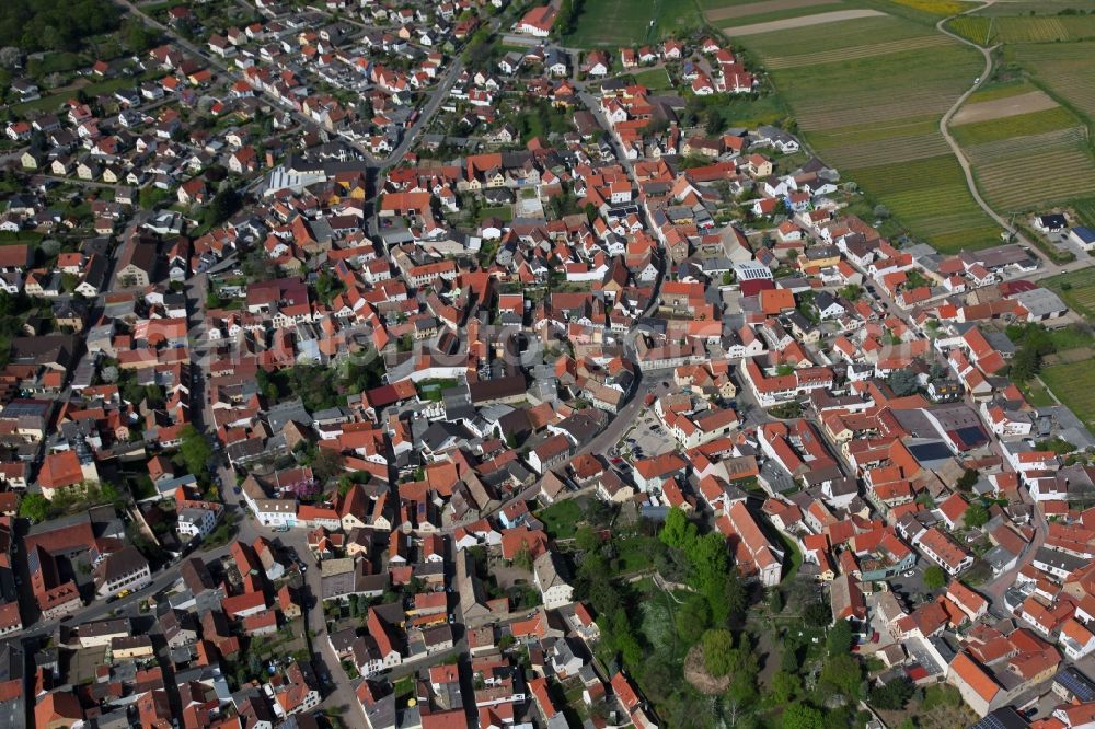 Bechtheim from above - Townscape of Bechtheim is a municipality in the district Alzey-Worms in Rhineland-Palatinate