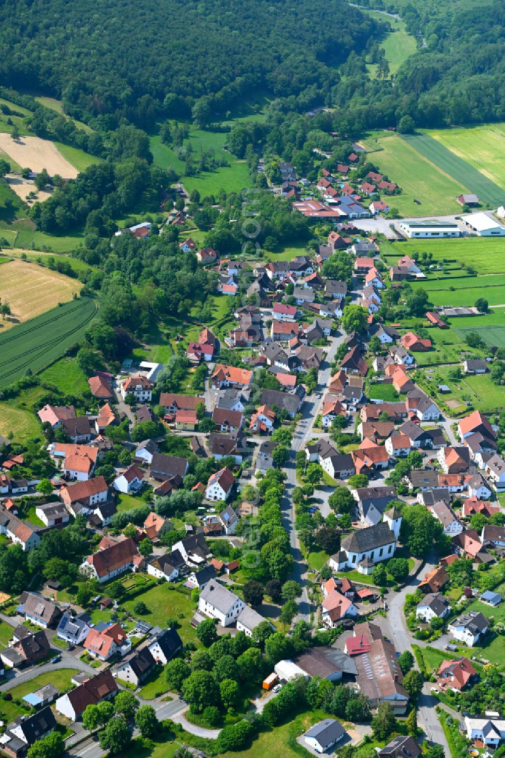 Bellersen from the bird's eye view: Town View of the streets and houses of the residential areas in Bellersen in the state North Rhine-Westphalia, Germany