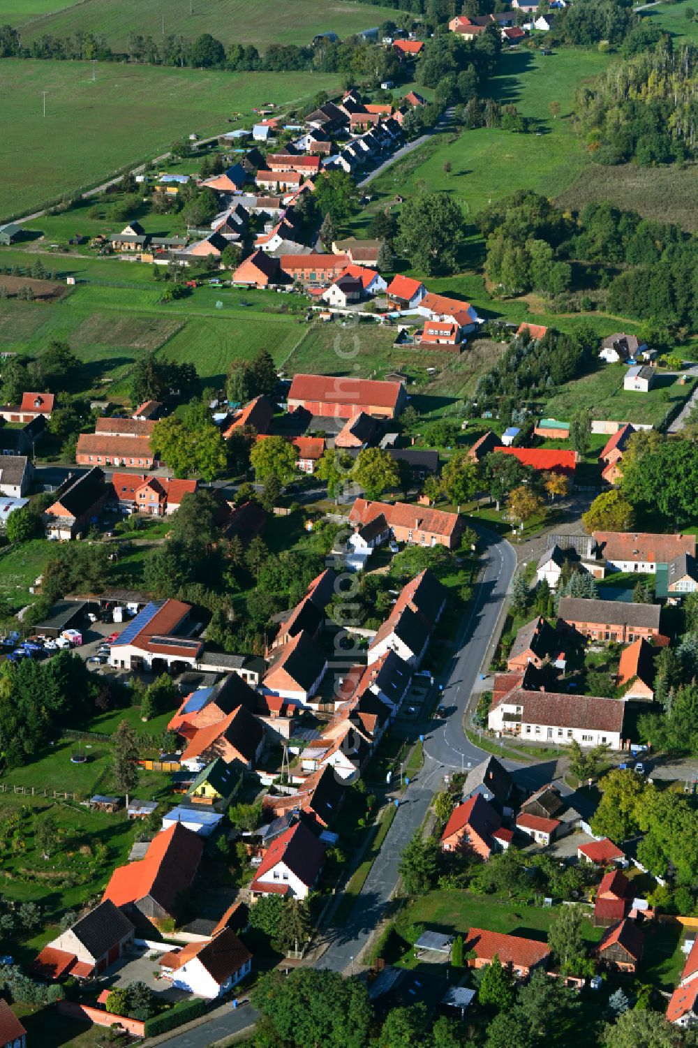 Berlinchen from above - Town View of the streets and houses of the residential areas in Berlinchen in the state Brandenburg, Germany