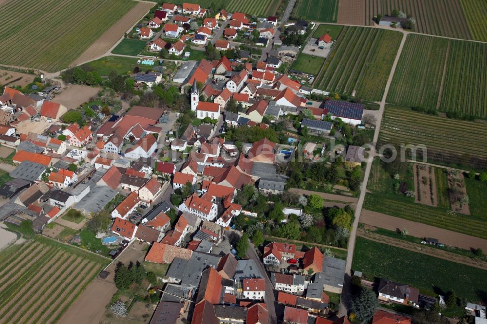 Bermersheim from above - Townscape of Bermersheim is a municipality in the district Alzey-Worms in Rhineland-Palatinate