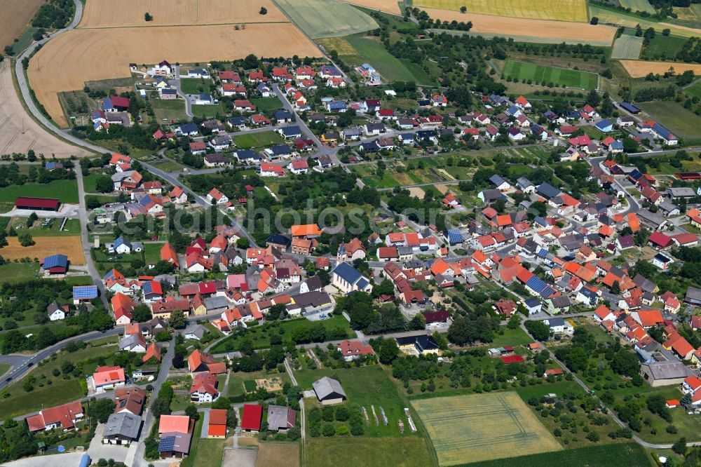 Berolzheim from above - Town View of the streets and houses of the residential areas in Berolzheim in the state Baden-Wurttemberg, Germany