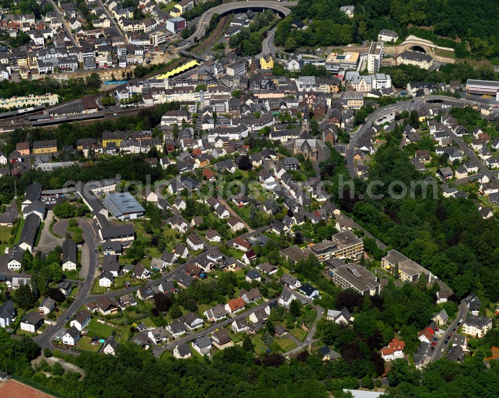 Betzdorf from above - Town View of the streets and houses of the residential areas in Betzdorf in the state Rhineland-Palatinate, Germany