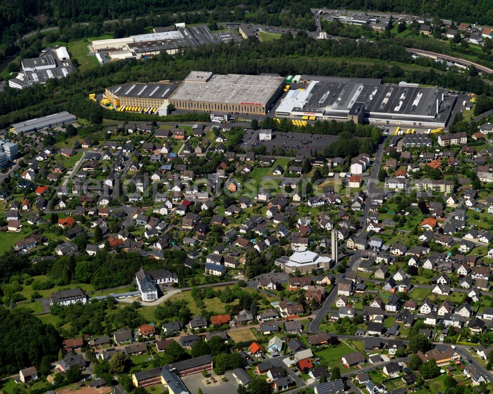 Betzdorf from above - Town View of the streets and houses of the residential areas in Betzdorf in the state Rhineland-Palatinate, Germany