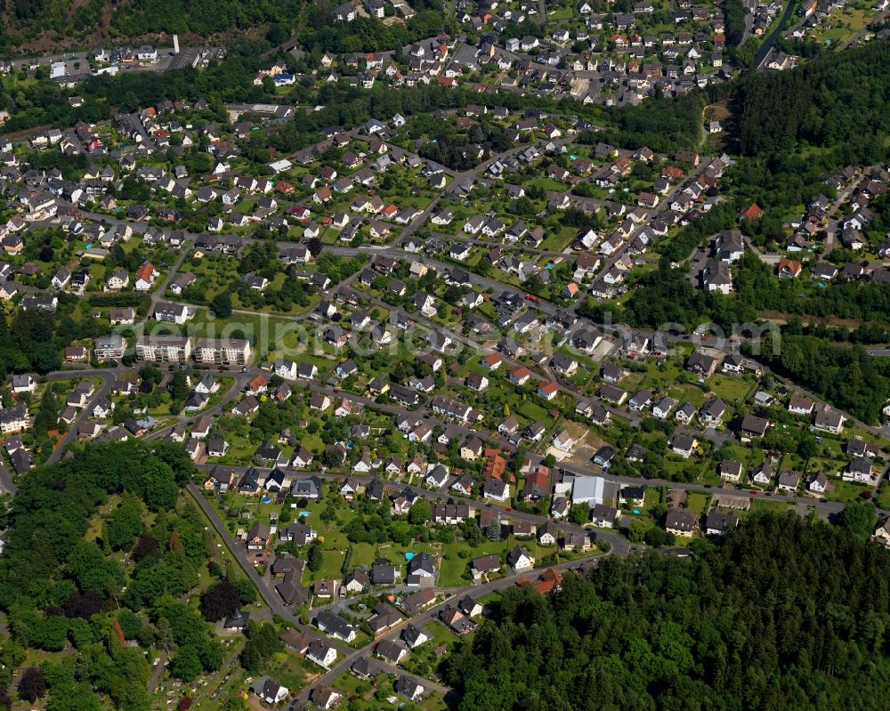 Betzdorf from the bird's eye view: Town View of the streets and houses of the residential areas in Betzdorf in the state Rhineland-Palatinate, Germany