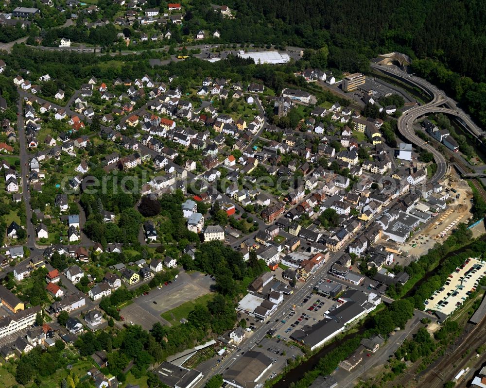 Betzdorf from above - Town View of the streets and houses of the residential areas in Betzdorf in the state Rhineland-Palatinate, Germany