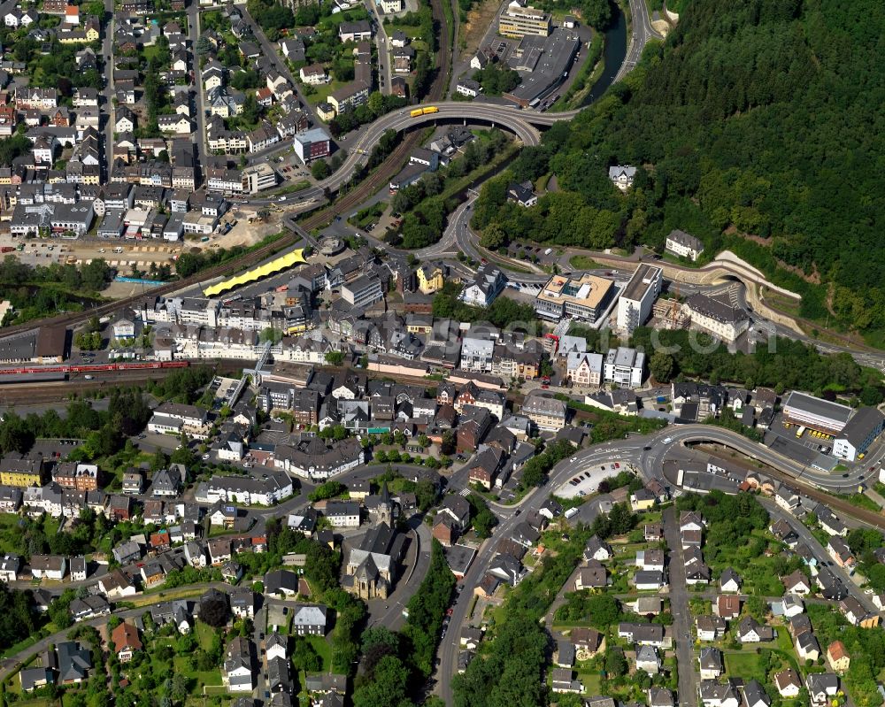 Betzdorf from the bird's eye view: Town View of the streets and houses of the residential areas in Betzdorf in the state Rhineland-Palatinate, Germany