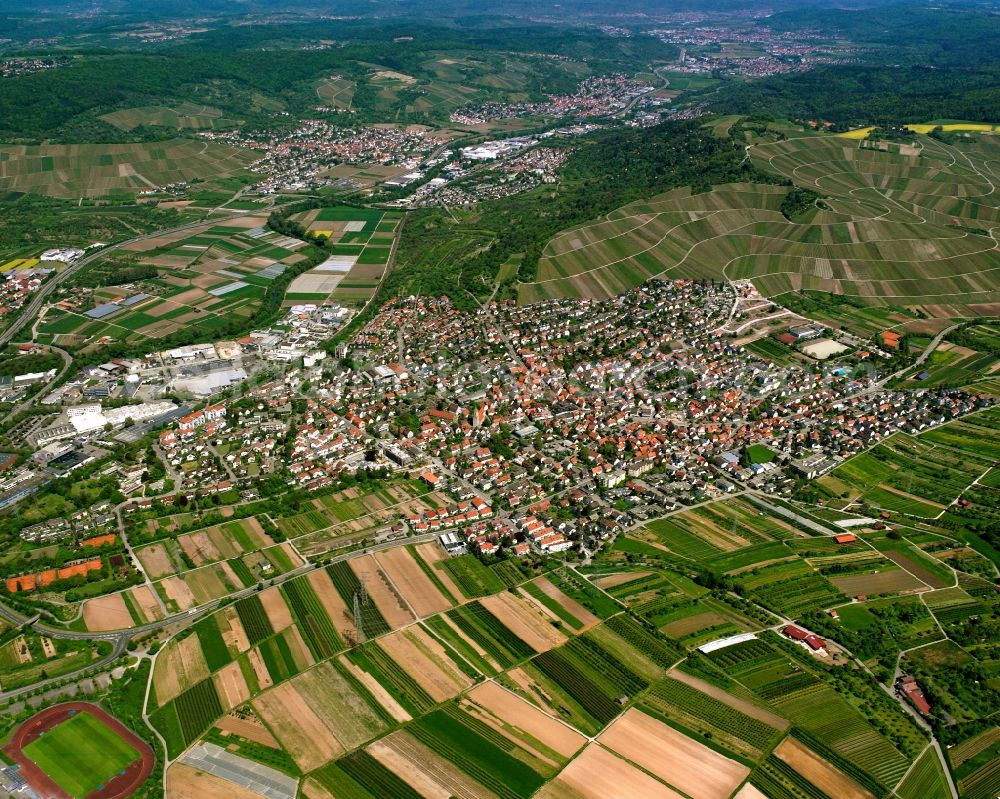 Aerial image Beutelsbach - Town View of the streets and houses of the residential areas in Beutelsbach in the state Baden-Wuerttemberg, Germany