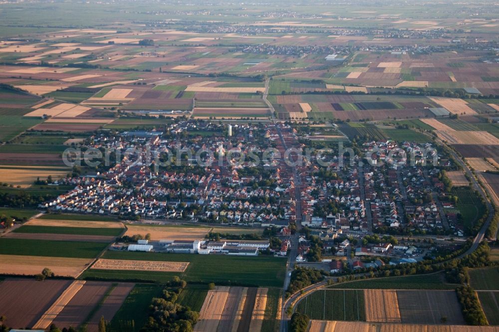 Aerial photograph Böhl-Iggelheim - Town View of the streets and houses of the residential areas in Boehl-Iggelheim in the state Rhineland-Palatinate