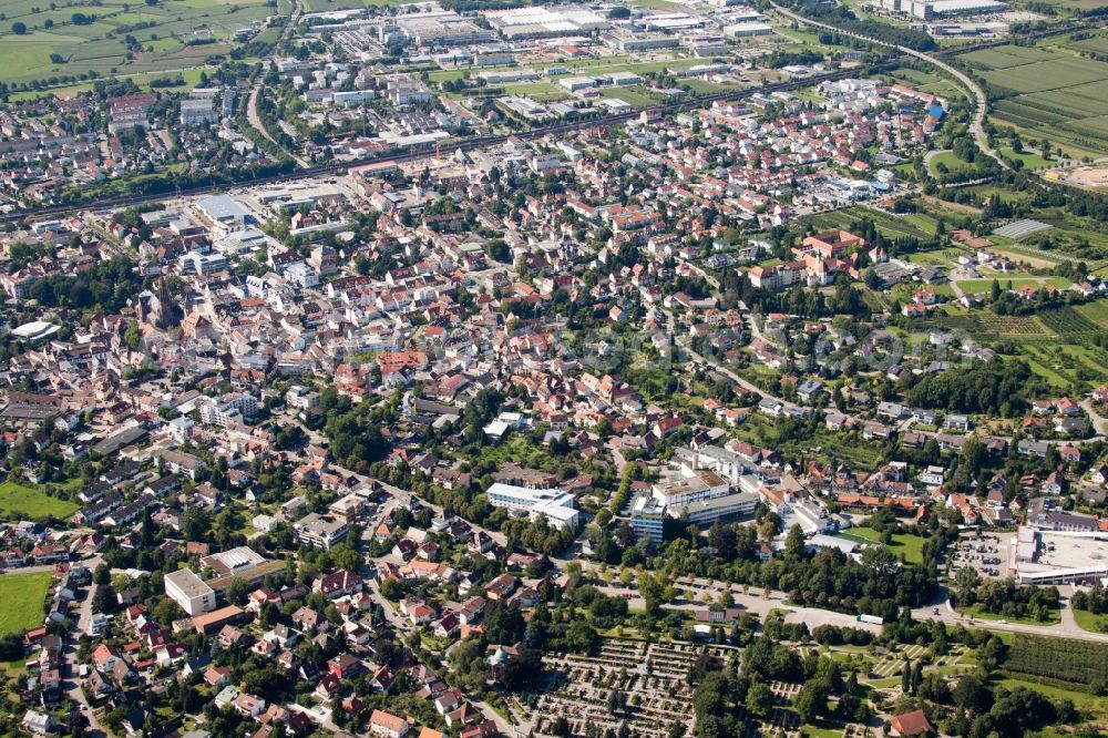 Aerial image Bühl - Town View of the streets and houses of the residential areas in Buehl in the state Baden-Wuerttemberg