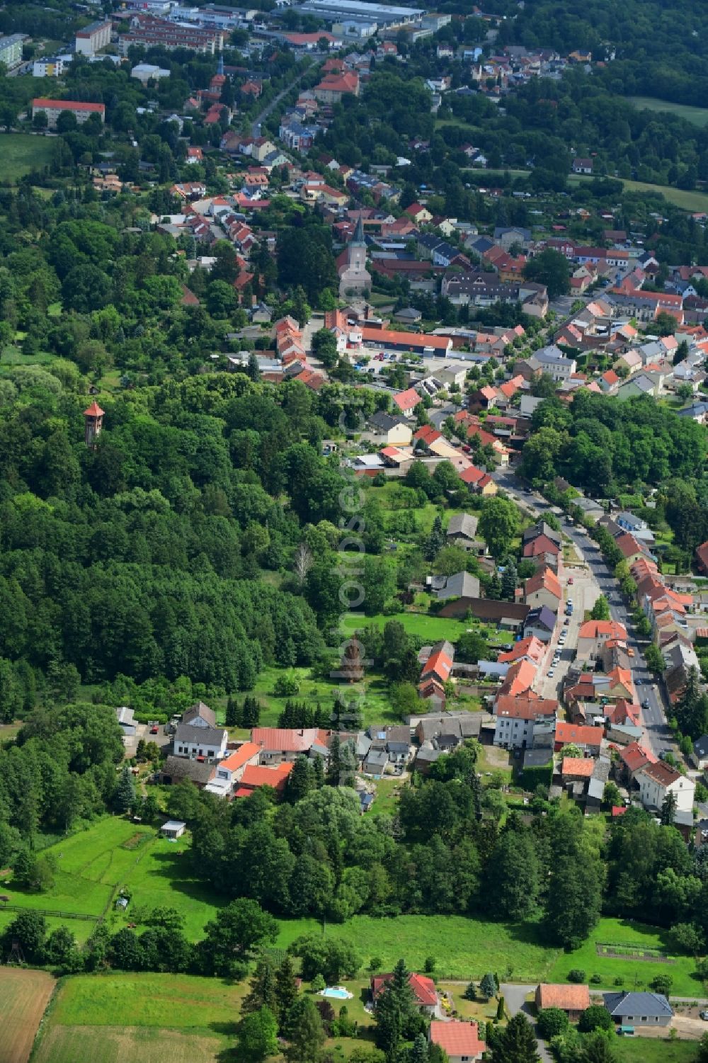 Aerial image Biesenthal - Town View of the streets and houses of the residential areas in Biesenthal in the state Brandenburg, Germany