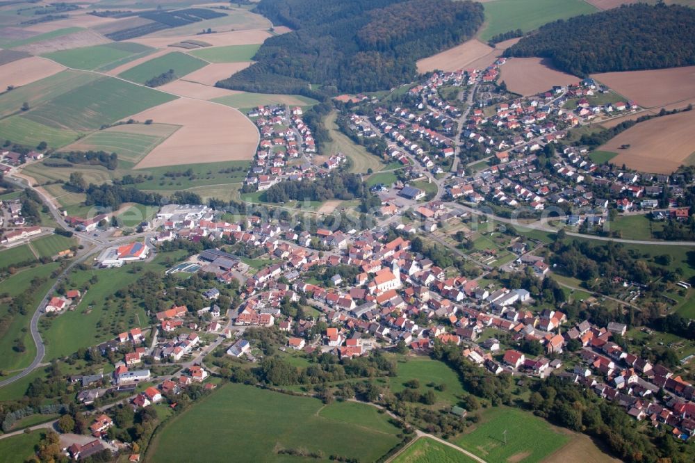 Billigheim from above - Town View of the streets and houses of the residential areas in Billigheim in the state Baden-Wuerttemberg