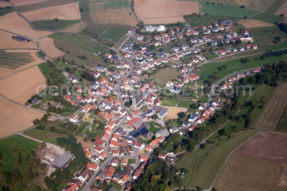 Aerial image Billigheim - Town View of the streets and houses of the residential areas in Billigheim in the state Baden-Wuerttemberg