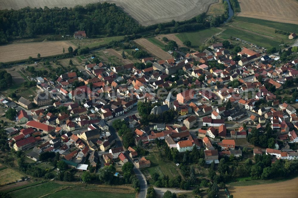 Aerial photograph Bilzingsleben - View of the streets and houses of the residential areas in Bilzingsleben in the state Thuringia