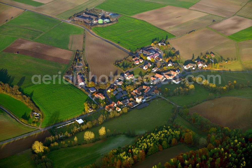 Birkach from the bird's eye view: View of the village of Birkach in the state of Bavaria. Birkach is located in the county district of Hassberge and is surrounded by agricultural fields