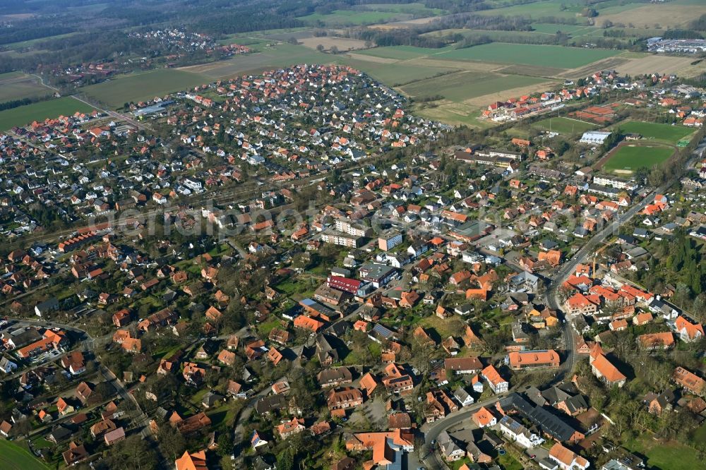 Aerial image Bissendorf - Town View of the streets and houses of the residential areas in Bissendorf in the state Lower Saxony, Germany