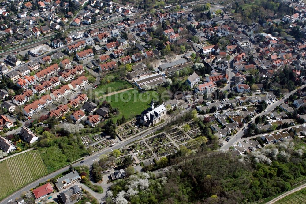 Mainz from above - Church Mariae Heimsuchung at the Pfarrer Goedecker Strasse in Mainz in Rhineland-Palatine