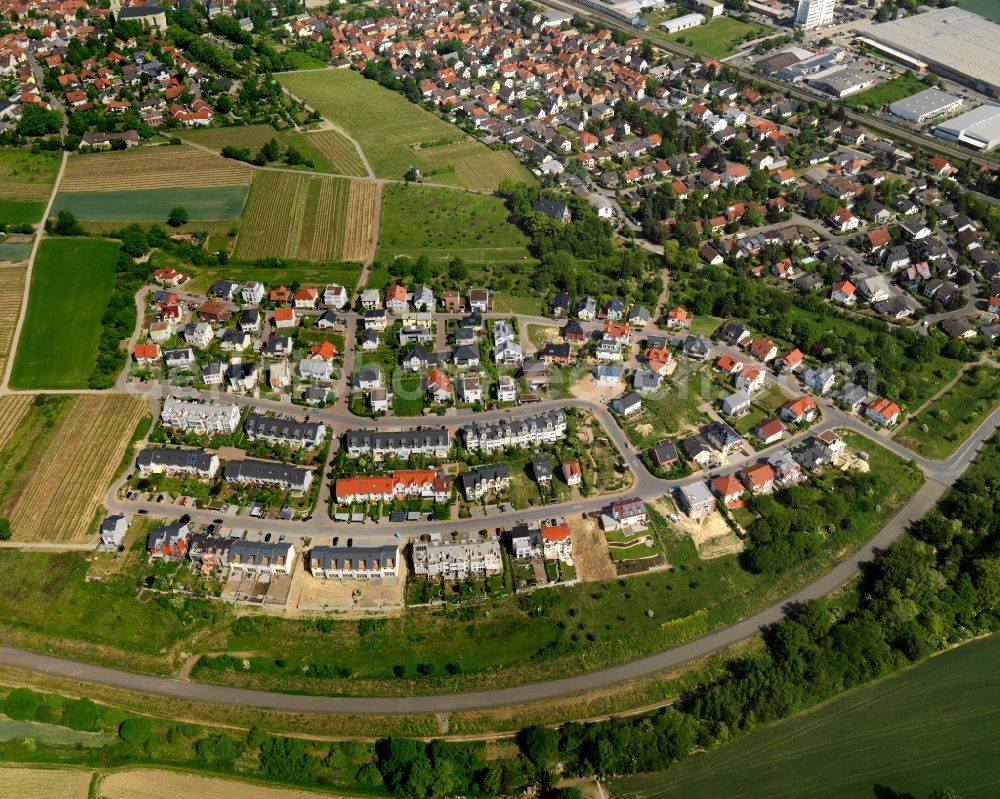 Bodenheim from above - View at Bodenheim in the state of Rhineland-Palatinate. Bodenheim is located along the Rhine and the border of the states of Rhineland Palatinate and Hesse
