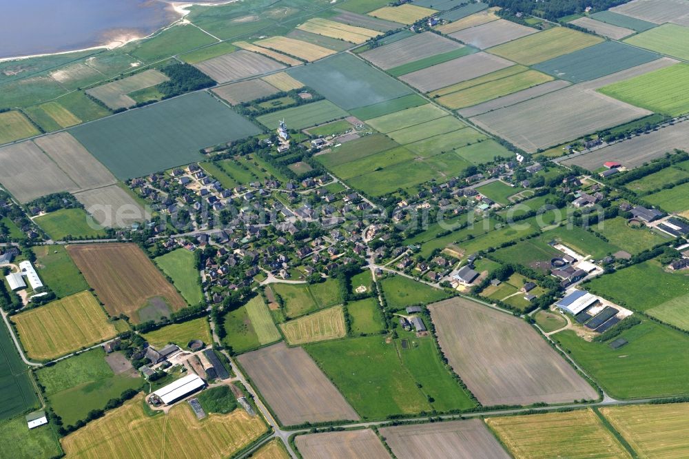 Borgsum from above - Town View of the streets and houses of the residential areas in Borgsum in the state Schleswig-Holstein