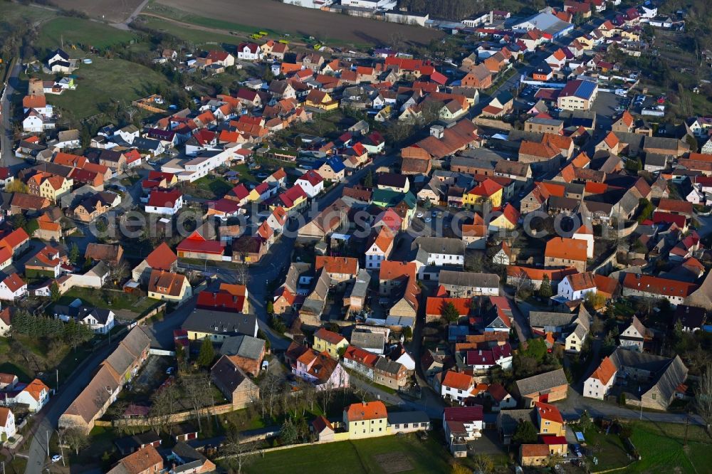 Bottendorf from above - Town View of the streets and houses of the residential areas in Bottendorf in the state Thuringia, Germany