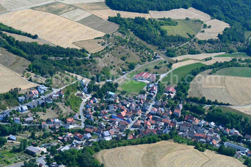 Boxberg from above - Town View of the streets and houses of the residential areas in Boxberg in the state Baden-Wuerttemberg, Germany