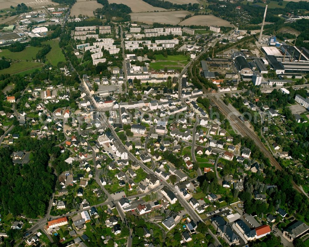 Brand-Erbisdorf from the bird's eye view: Town View of the streets and houses of the residential areas in Brand-Erbisdorf in the state Saxony, Germany